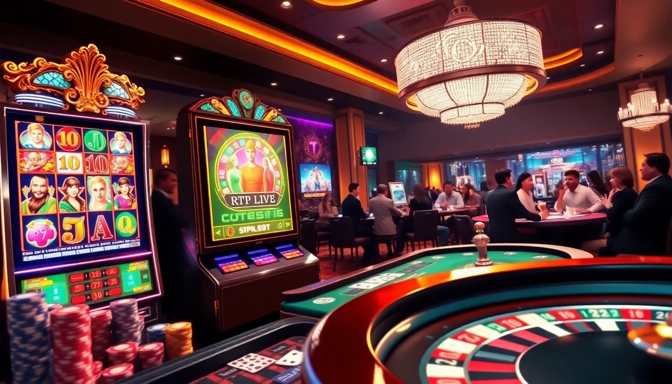 RTP Live: Engaging players at a luxurious online casino interface featuring vibrant slot machines.