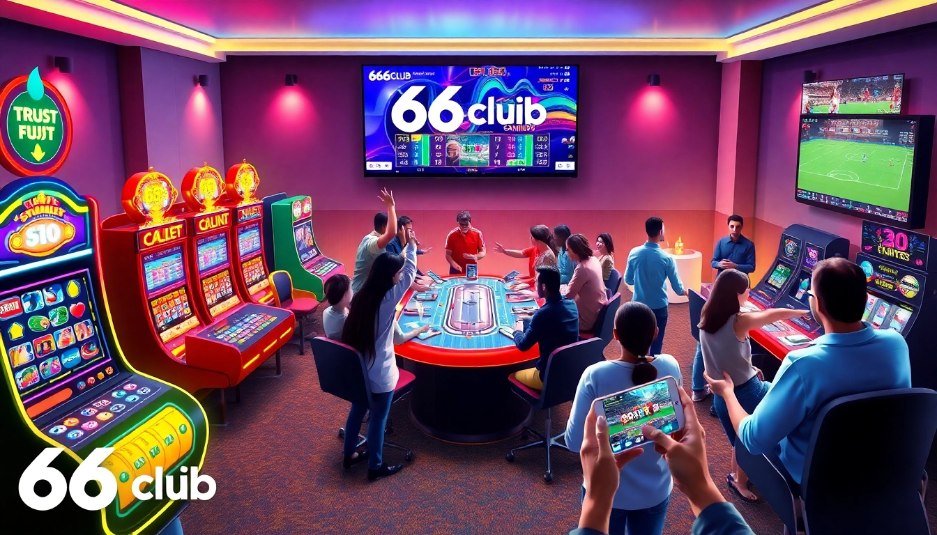 Exciting gaming experience at 66club with vibrant slot machines and live dealers