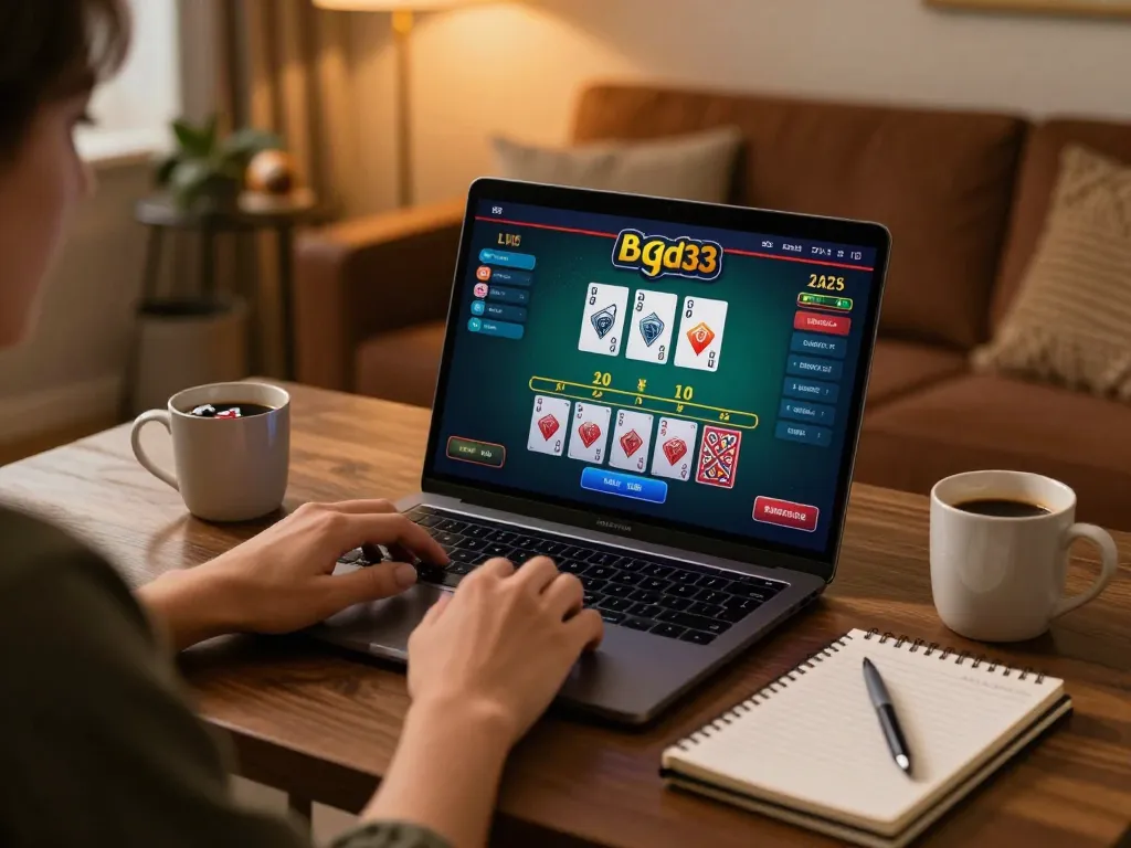 Engaging in online blackjack gaming on bgd33 platform with strategic focus.