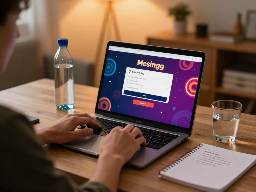 Mesingg login screen displayed on a laptop, showcasing safe online gambling at home.