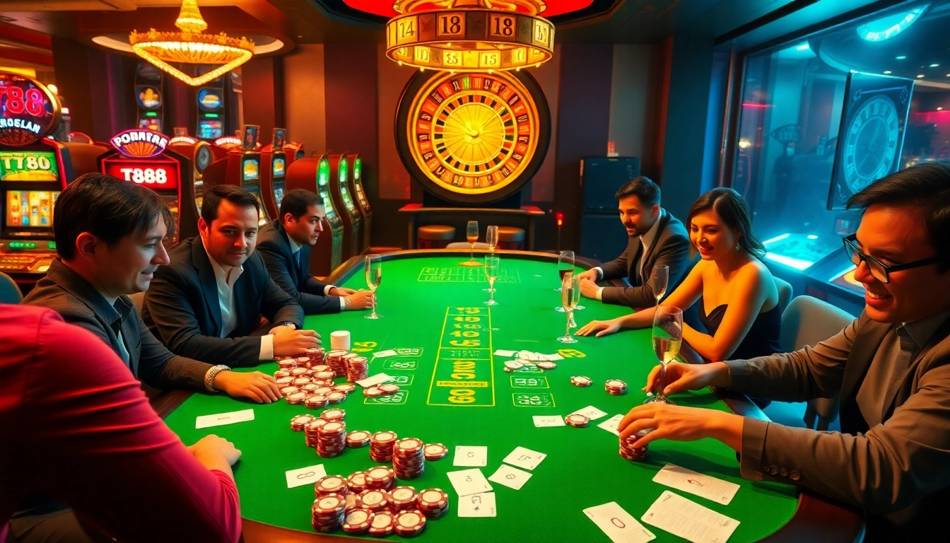 TT88 casino gaming table with vibrant poker chips and spinning roulette wheel