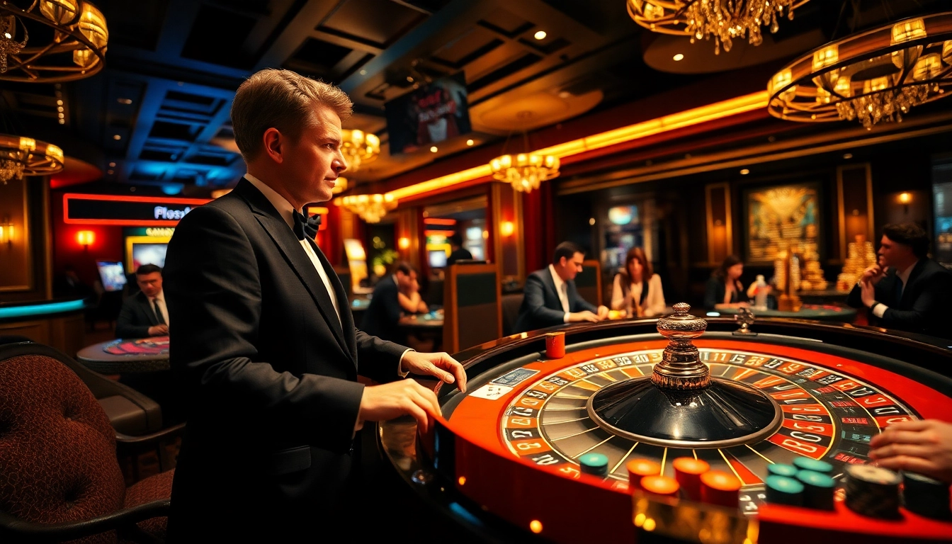 Live Casino gaming with an engaging dealer at a roulette table surrounded by focused players.
