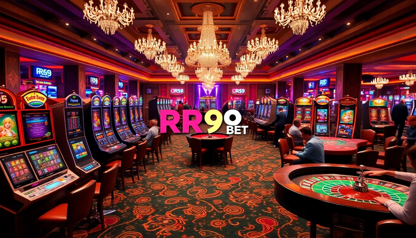 Experience the thrill of RR99 BET with vibrant casino games and excitement visible in players.