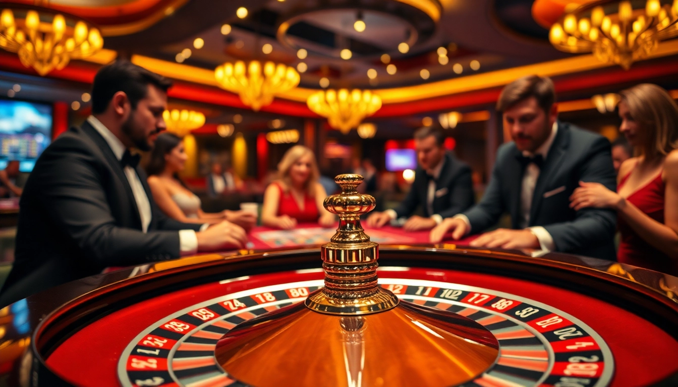 Bermain SBOBET88 di meja roulette yang meriah dengan pemain bersemangat.