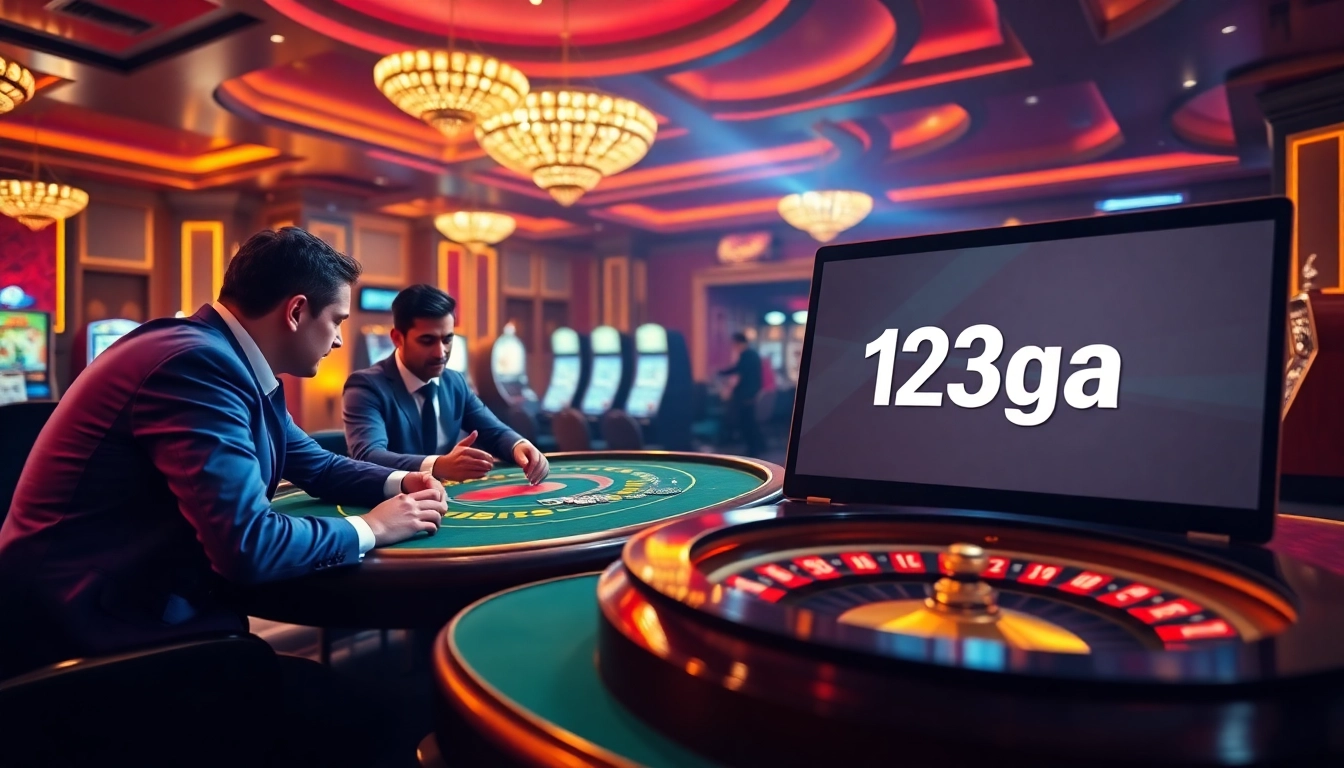 Experience the thrilling 123ga poker game at a luxurious casino setting.