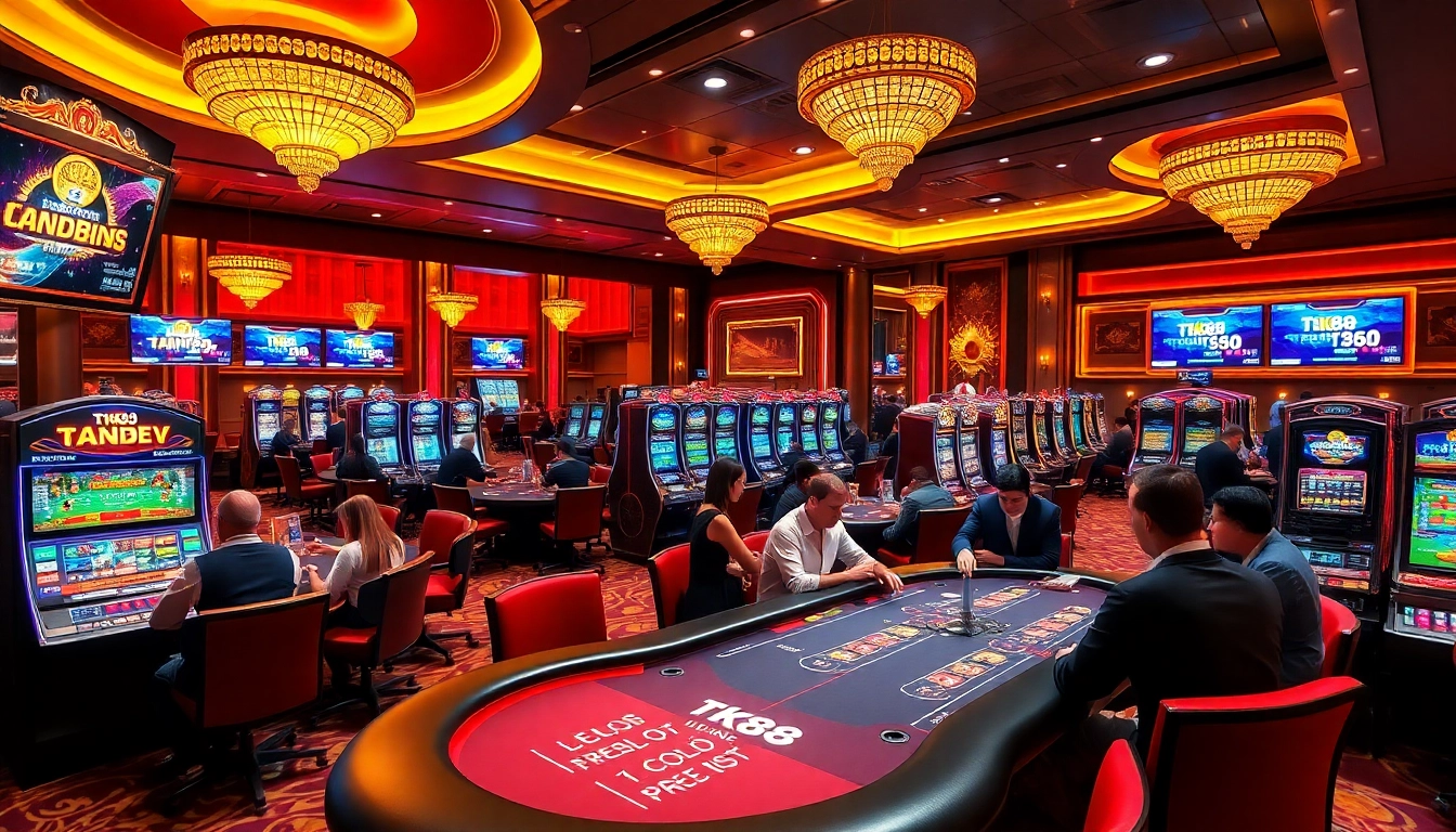 Experience the excitement of tk88 with players betting at luxurious casino tables.
