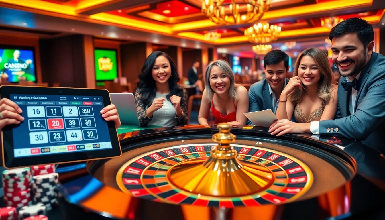 Experience the thrill of winning at https://hay88.my/ with an exciting casino scene featuring roulette, poker chips, and gamblers.