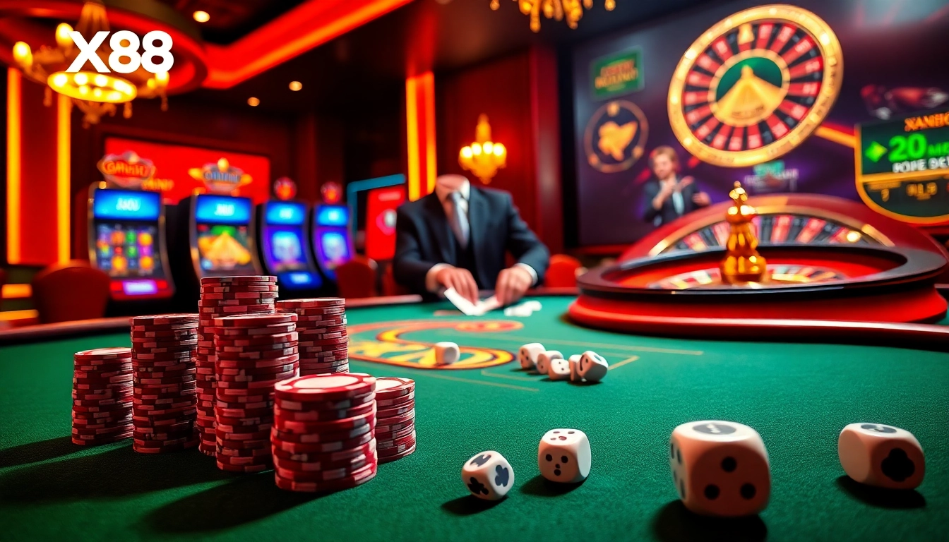 Experience the thrill of gaming at Trang chủ XX88 with our vibrant casino setup and professional atmosphere.