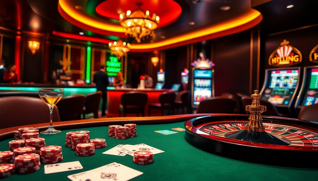 Experience the thrill of winning at https://rr88.mov/ with a vibrant casino scene featuring poker tables and roulette wheels.