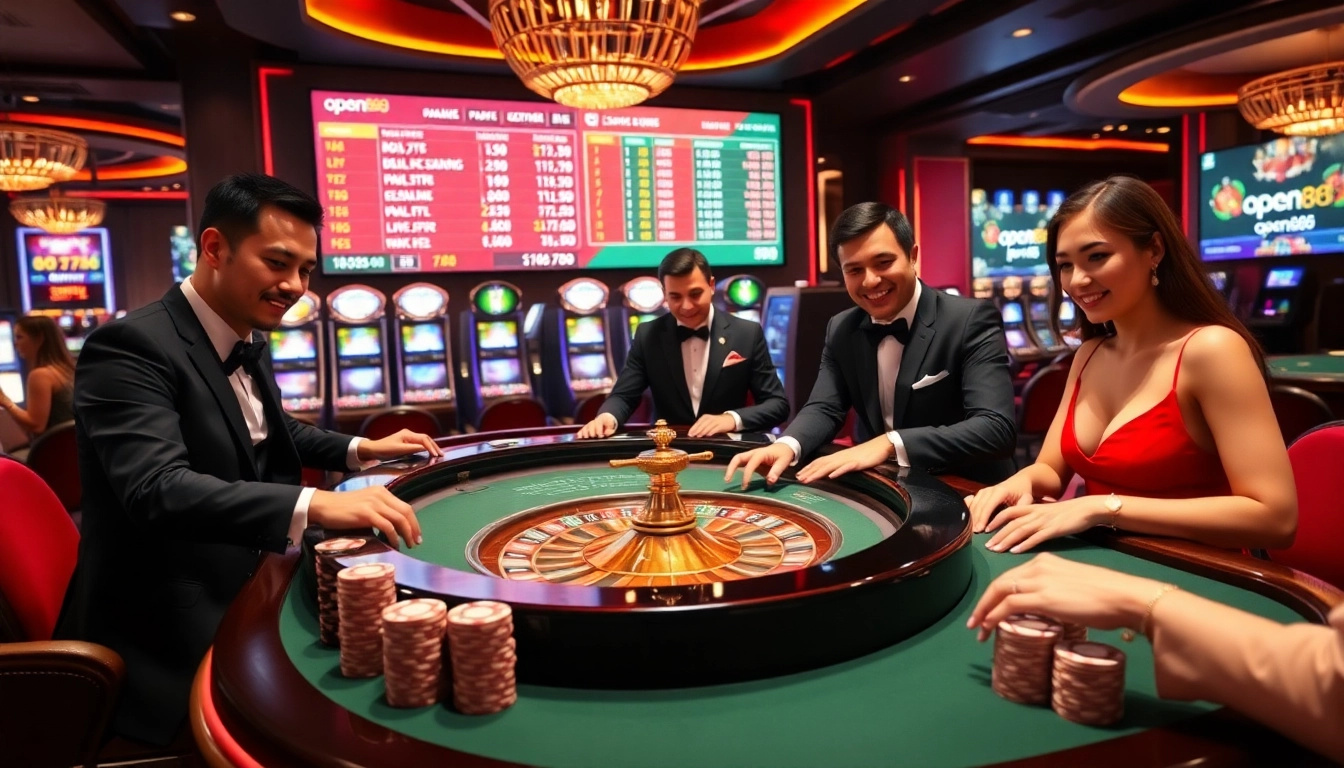 Experience thrilling roulette action at open888 with players betting in a luxurious casino setting.