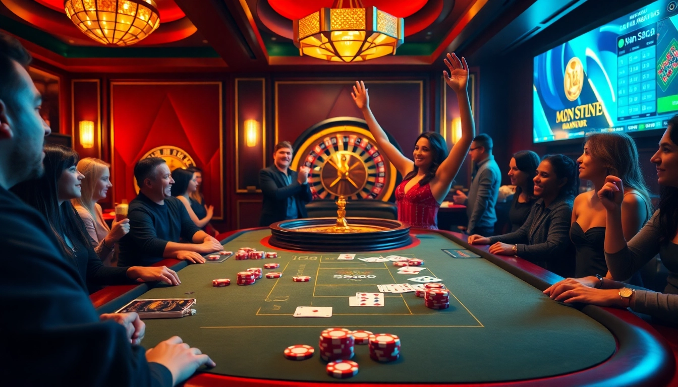 Players celebrating a big win at the s666 casino table amidst an exciting gambling atmosphere.
