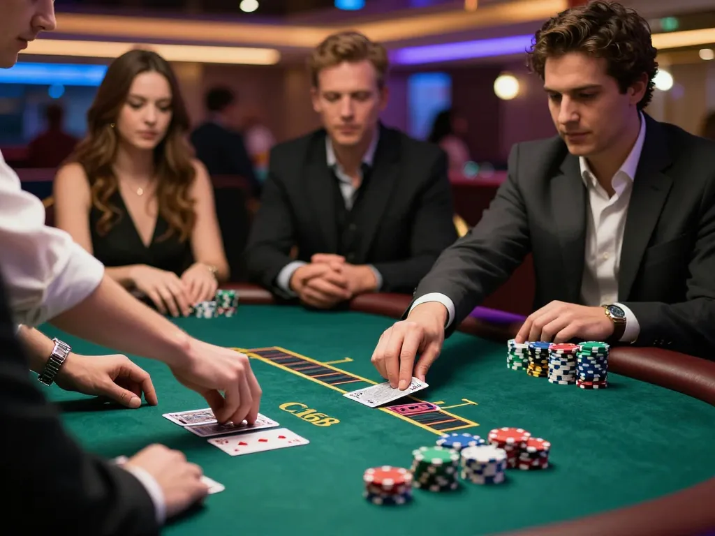Players strategizing their bets at C168 Casino's blackjack table, capturing intense gameplay moments