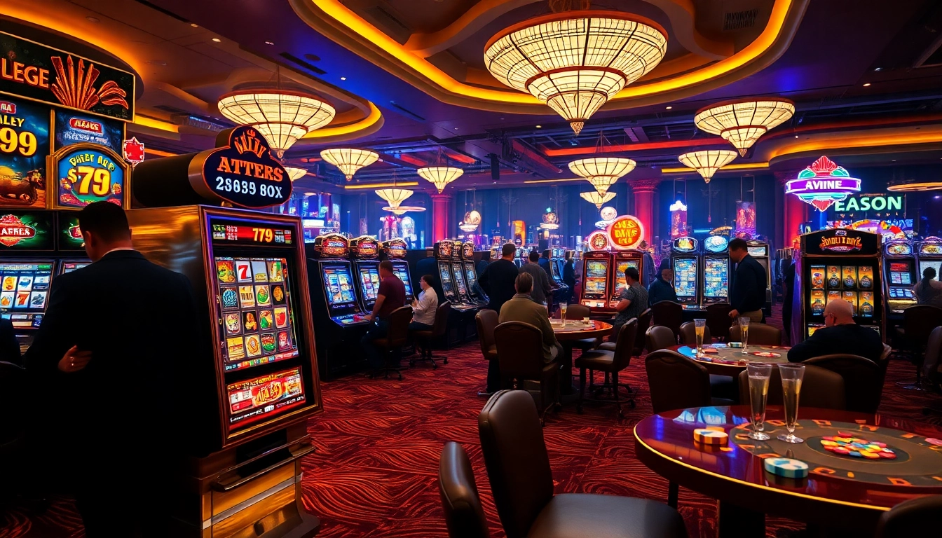 Players engaging with AT99 slot machine in a lively casino atmosphere.