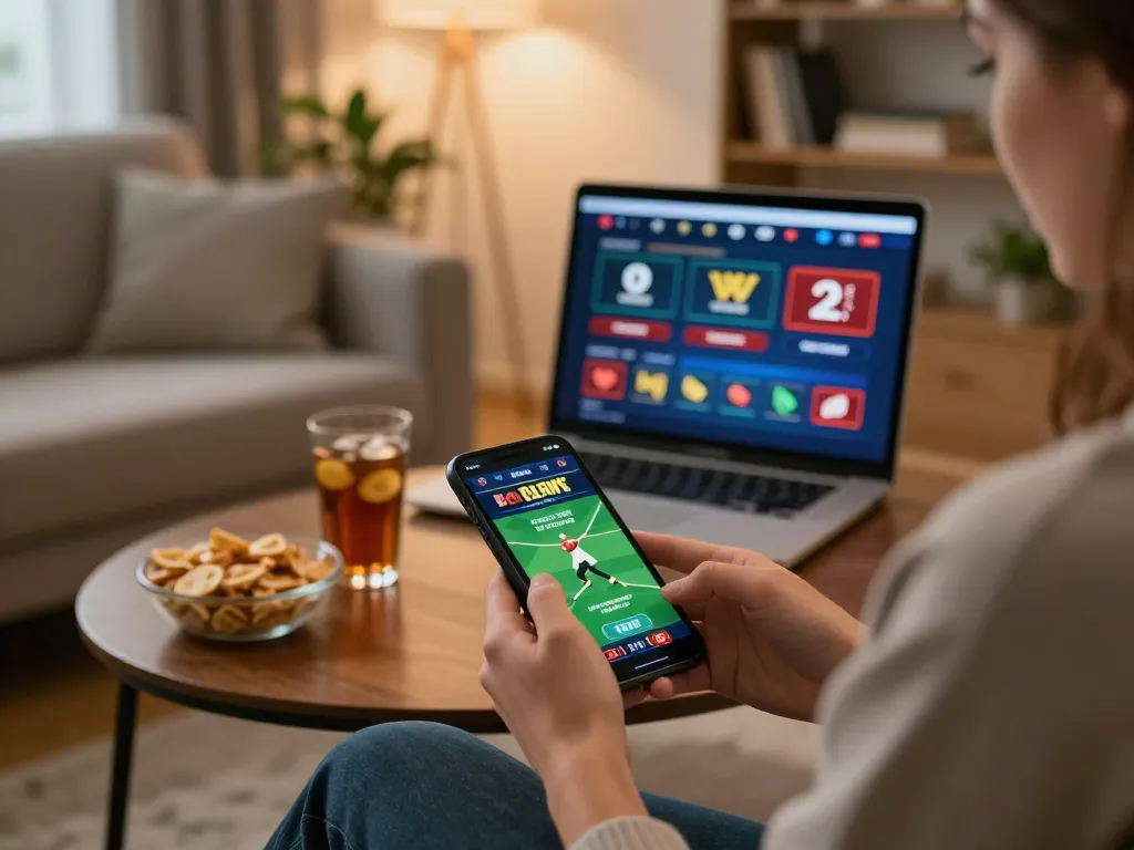 Mobile gaming experience at 789win com with a person placing bets on a smartphone in a cozy living room