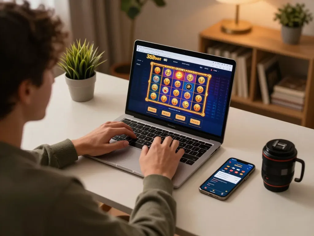 Engaging online gambling at 388bet with a vibrant casino game displayed on a laptop screen