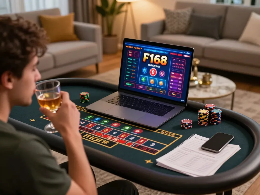 F168 player engaged in an exciting online roulette game from home setting