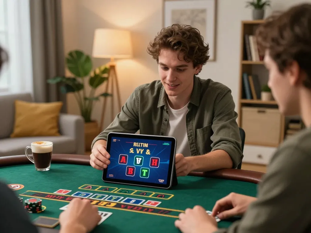 Player engaging with live dealer on upintogel platform in a cozy home setting.