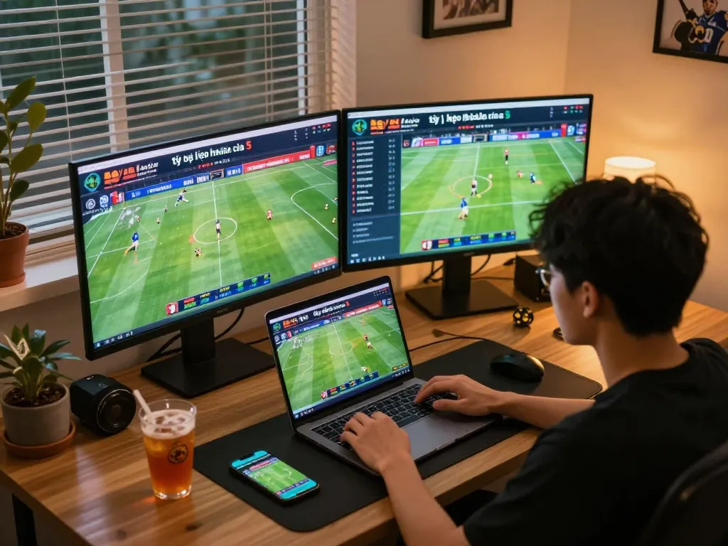 Engage with tỷ lệ kèo nhà cái 5 odds on multiple screens during online sports betting.