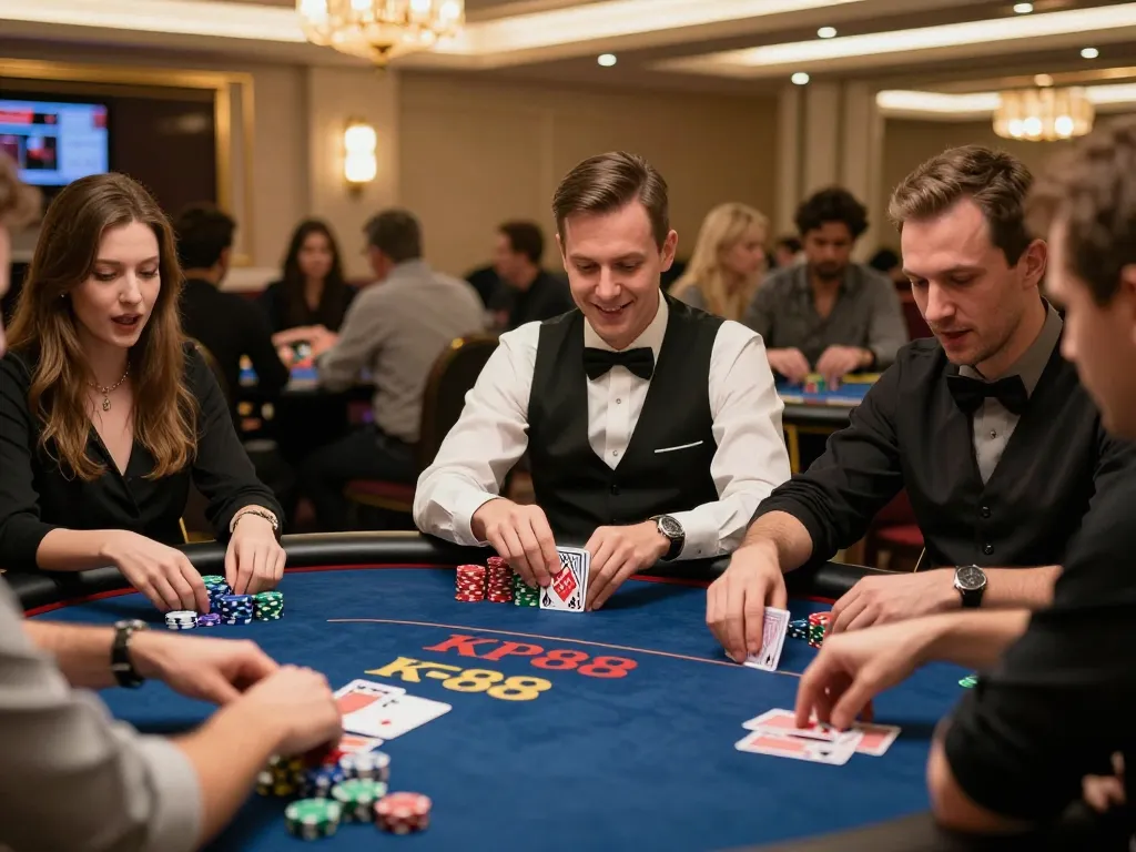 Excited players engaging in strategic gameplay at a KP88 poker table