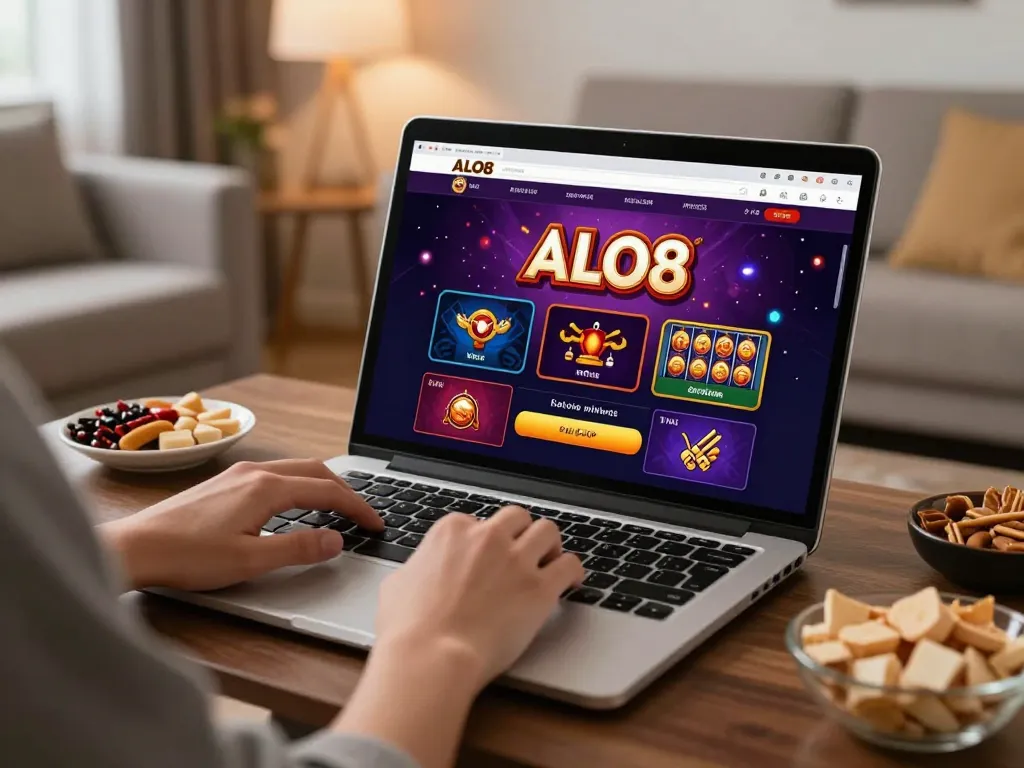 Player engaging with multiple games on ALO8 online casino platform from home