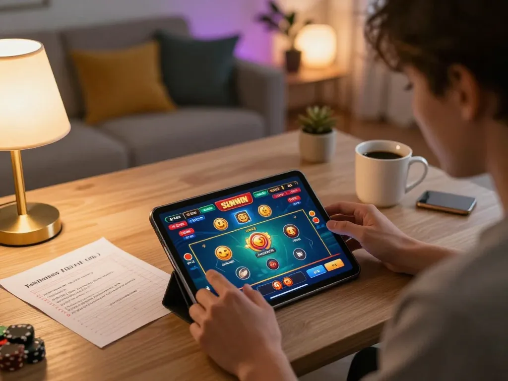 Experience strategic online gaming with SUNWIN on a tablet in a cozy home setup.