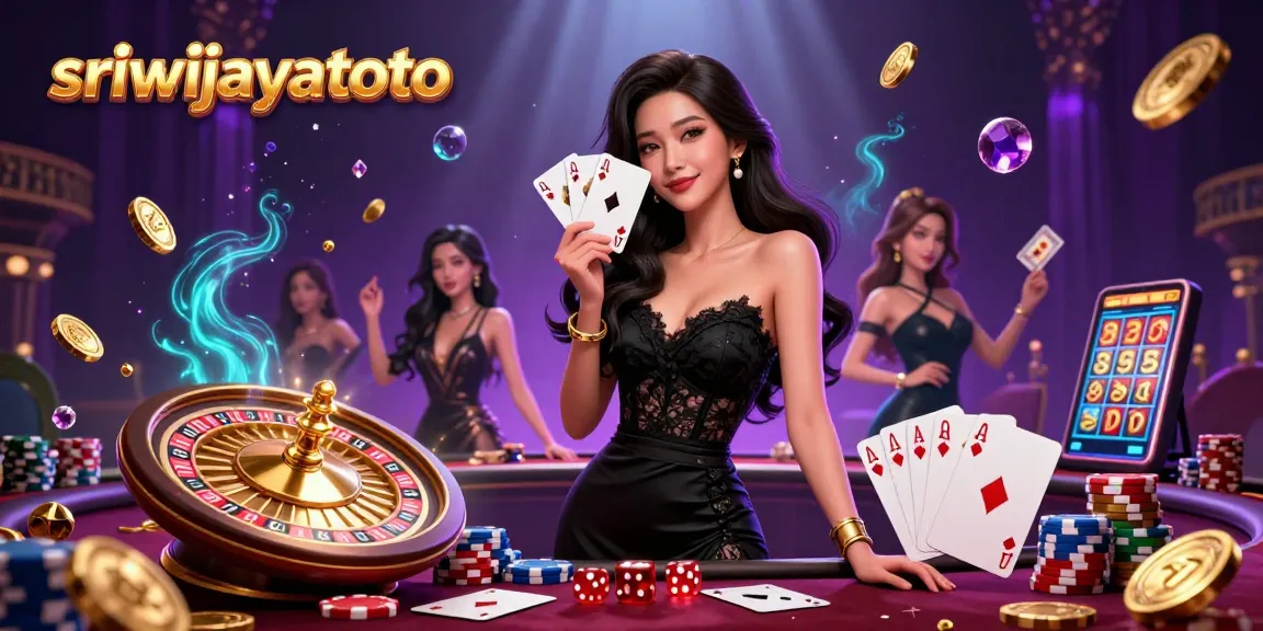 Sriwijayatoto showcases a sophisticated casino scene with an elegant Asian woman holding ace cards, creating a show-stopping moment.
