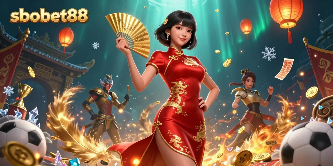Experience thrilling sports betting action with sbobet88 in an immersive Asian-themed casino scene.