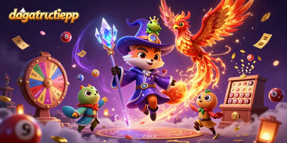 Experience the thrill of dagatructiepp with a vivid scene featuring a phoenix and mystical characters amid online gambling excitement.