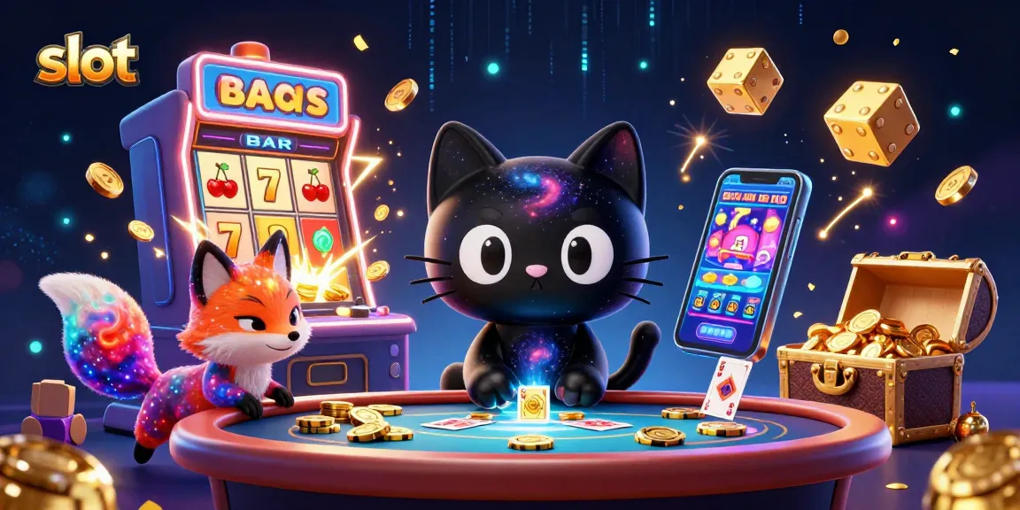Experience thrilling slot action with vibrant characters and dazzling casino elements in this 3D illustration.