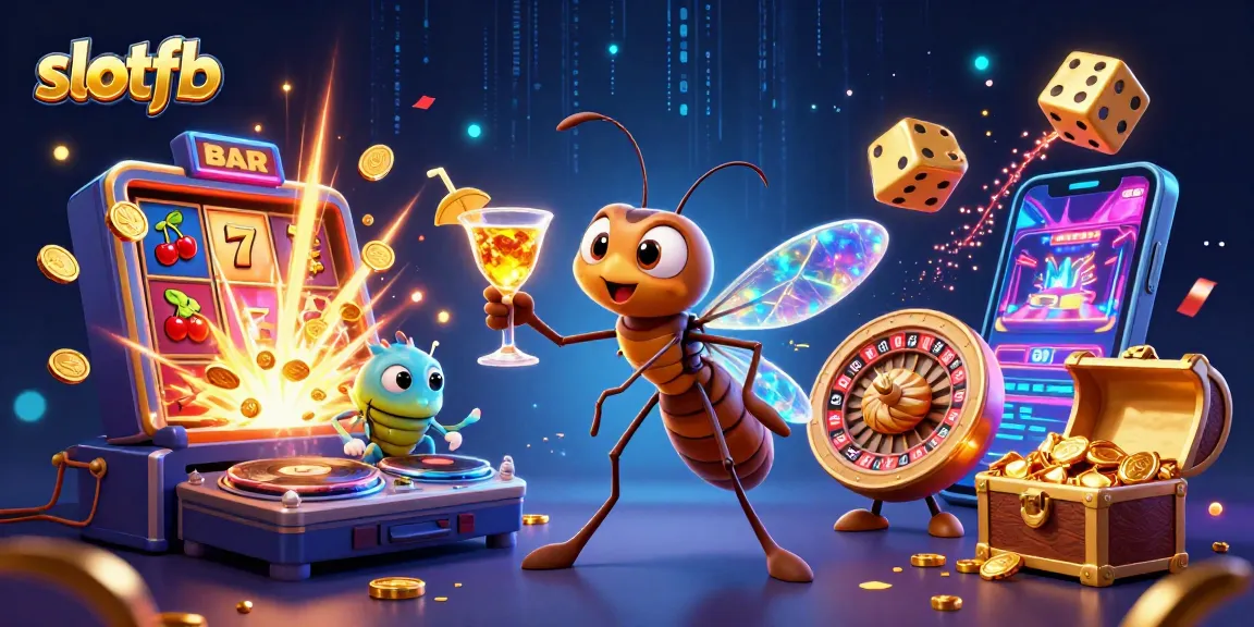 Experience the thrilling energy of slotfb with a vibrant casino-themed 3D illustration featuring playful characters and exciting game elements.