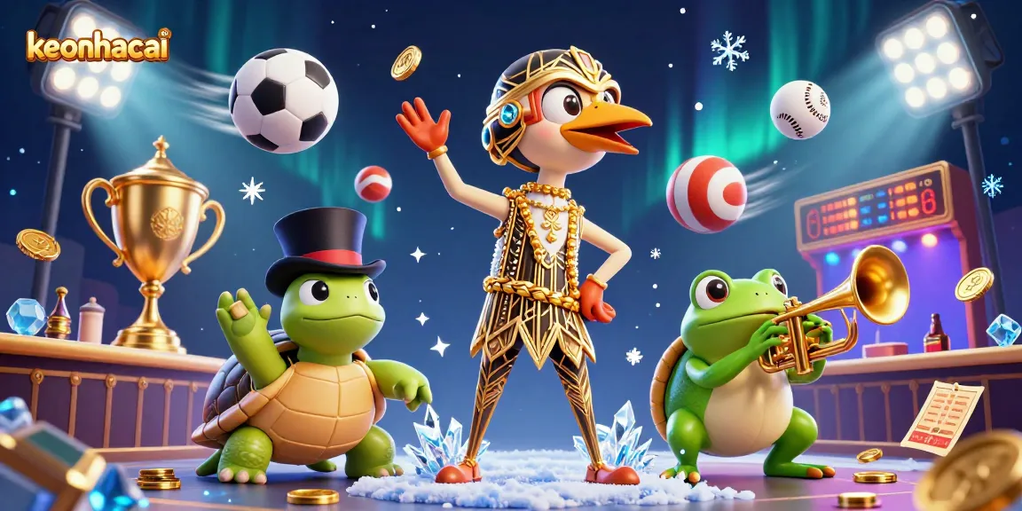 Experience keonhacai sports betting excitement with dynamic sports elements and cartoon characters.