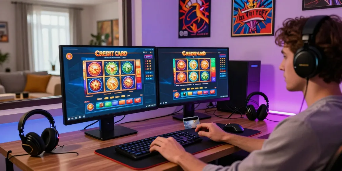 Player engaging with online casinos that accept credit cards in a vibrant gaming setup, showcasing excitement and immersion.