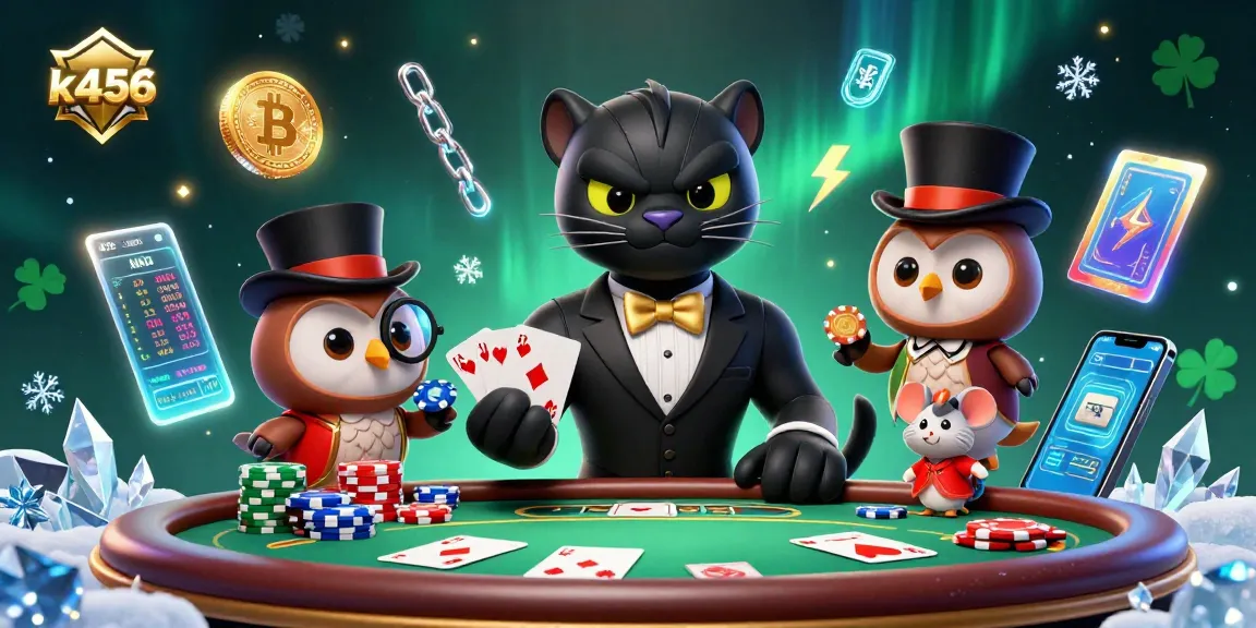 k456 oferece apostas seguras e divertidas, com personagens jogando poker em uma mesa cheia de fichas.