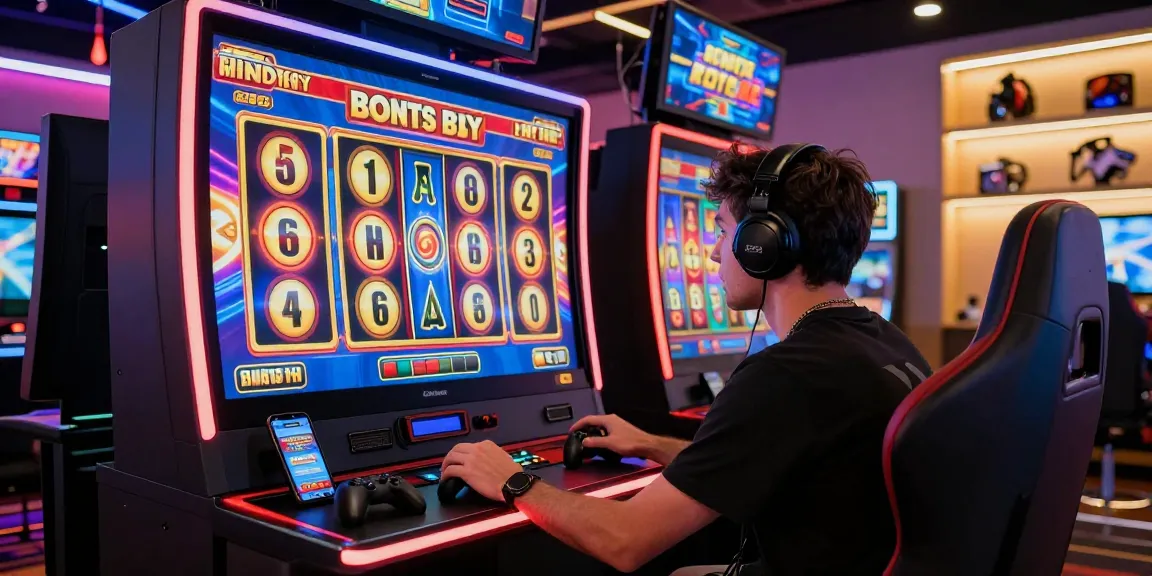 Player engaging with bonus buy slots at a modern online casino, showcasing vibrant lighting and gaming accessories.